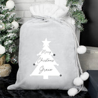 Personalised Christmas Tree Luxury Silver Pom Pom Sack