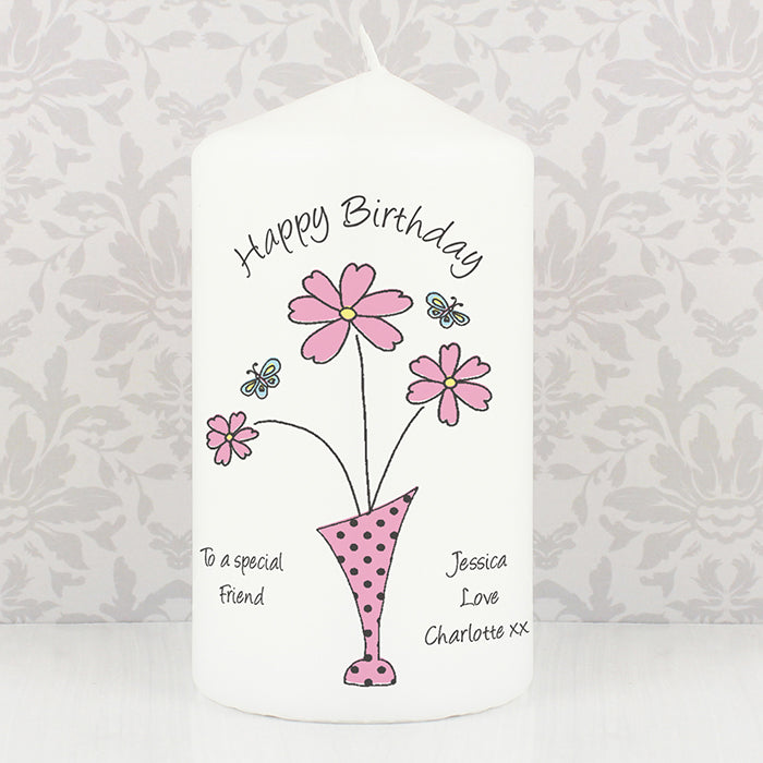 Personalised Flower in Vase Message Candle